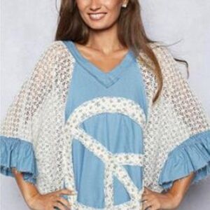 POL Denim Blue Top with White Lace